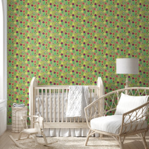 Protea Floral Block Print Millefleur cheery green Wallpaper