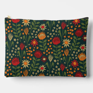Protea Floral Block Print Millefleur darks Accessory Pouch