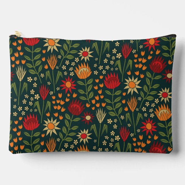 Protea Floral Block Print Millefleur darks Accessory Pouch (Front)