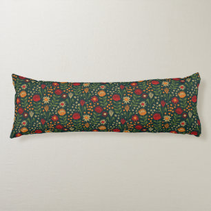 Protea Floral Block Print Millefleur darks Body Cushion