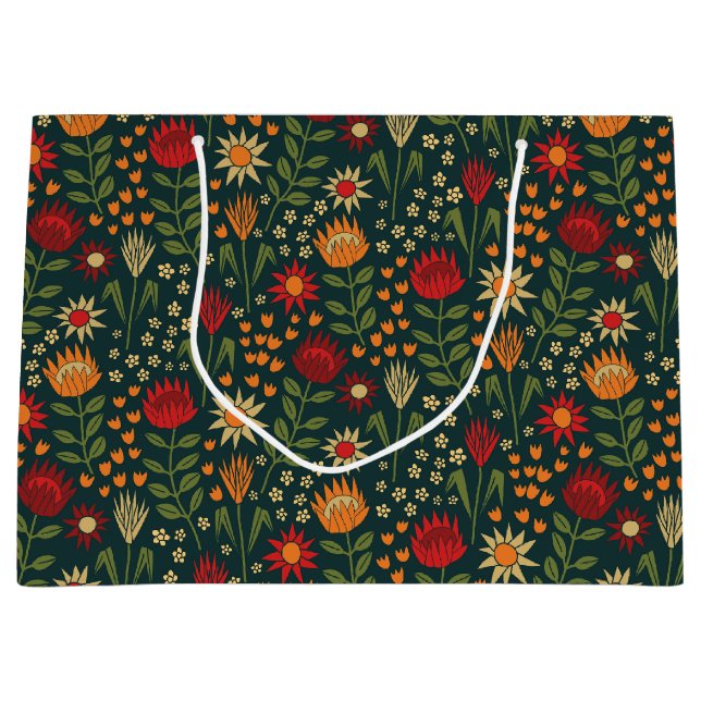 Protea Floral Block Print Millefleur darks Large Gift Bag (Front)