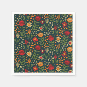Protea Floral Block Print Millefleur darks Napkin