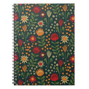 Protea Floral Block Print Millefleur darks Notebook