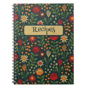 Protea Floral Block Print Millefleur darks Notebook