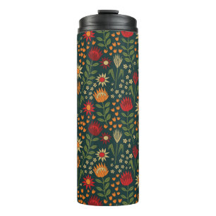 Protea Floral Block Print Millefleur darks Thermal Tumbler