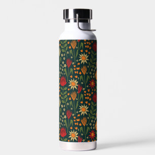 Protea Floral Block Print Millefleur darks Water Bottle