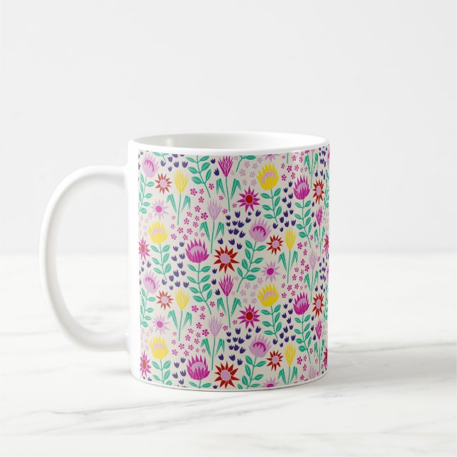 Protea Floral Block Print Millefleur lights Coffee Mug (Left)