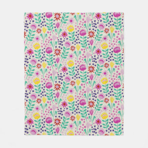 Protea Floral Block Print Millefleur lights Fleece Blanket