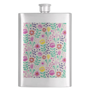 Protea Floral Block Print Millefleur lights Hip Flask
