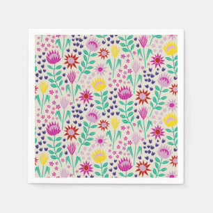 Protea Floral Block Print Millefleur lights Napkin
