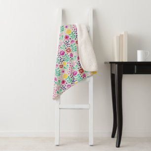 Protea Floral Block Print Millefleur lights Sherpa Blanket