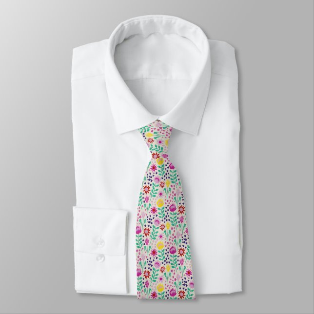 Protea Floral Block Print Millefleur lights Tie (Tied)