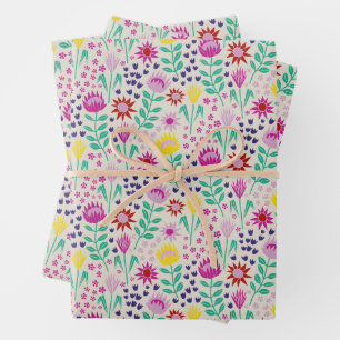 Protea Floral Block Print Millefleur lights Wrapping Paper Sheet