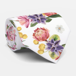 Protea floral mens summer pattern tie