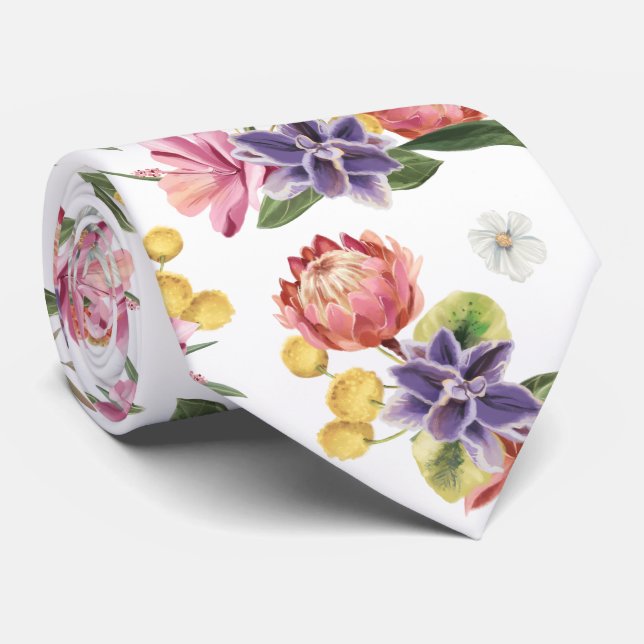 Protea floral mens summer pattern tie (Rolled)