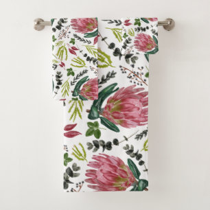 Protea Floral Watercolor Botanical Bath Towel Set