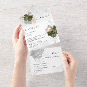 Protea Flower All in One Wedding Invite