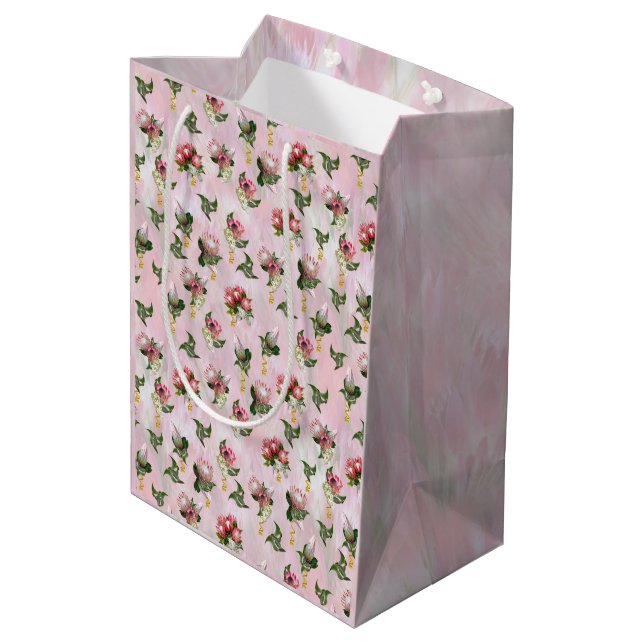 Protea flower bouquets with sage leaves medium gift bag (Back Angled)