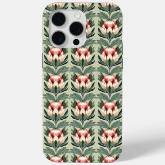 Protea Flower Pattern Coral Sage Tones iPhone Case