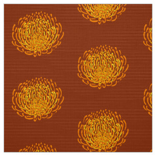 Protea flower print: brown, yellow, orange fabric