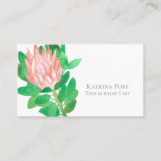 Protea Flower Watercolor Plant Botanical Pink Business Card (Front)