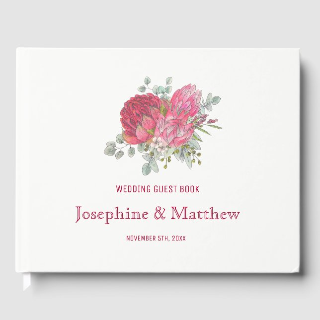Protea Flower Wedding Guest Book (Front)