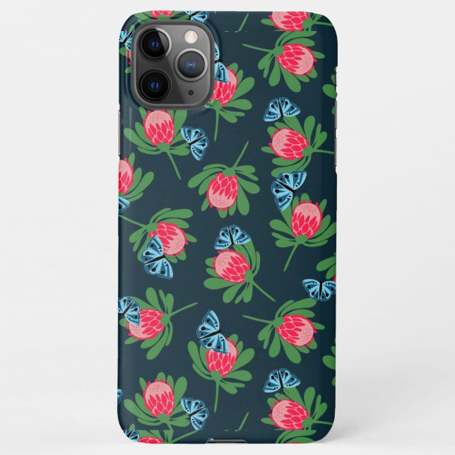Protea flowers and butterflies pattern iPhone case (Back)