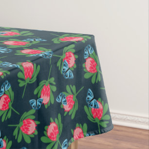 Protea flowers and butterflies pattern tablecloth