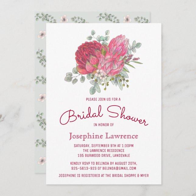 Protea Flowers Bridal Shower Invitations (Front/Back)
