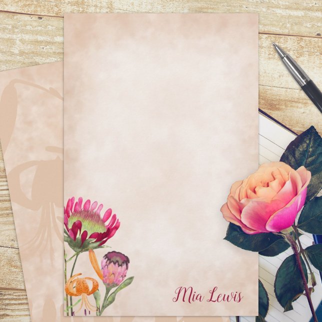 Protea Flowers Personalized Stationery (king protea flower magenta pink orange budget personalized letter writing stationary paper sheets)