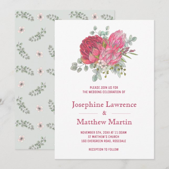 Protea Flowers Wedding Invitations (Front/Back)