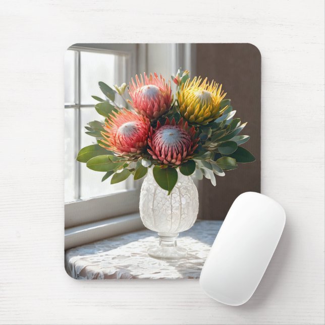 Protea Pincushion Bouquet On Lace Mouse Mat (With Mouse)