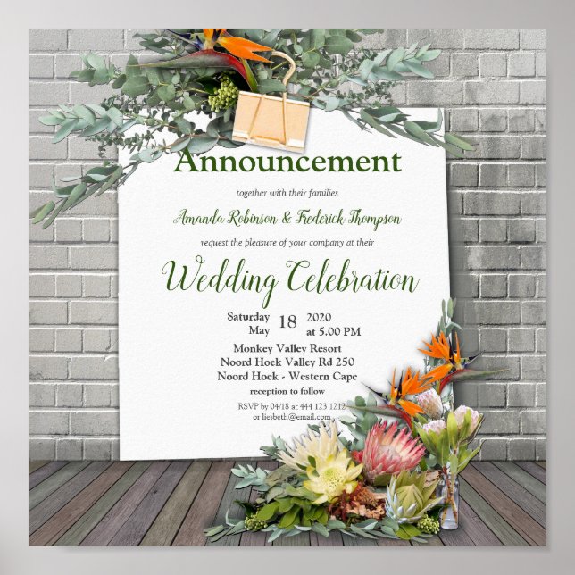 Protea -  Strelitzia Flower Announcement Poster (Front)