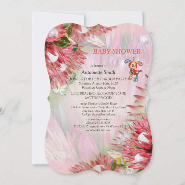 Protea -  Strelitzia Flower Baby Shower Invitation (Front)