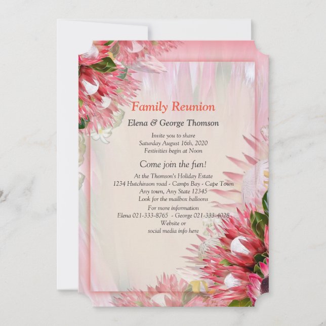 Protea -  Strelitzia Flower Bouquets Reunion Invitation (Front)