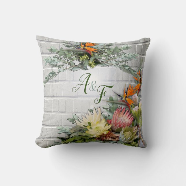 Protea -  Strelitzia Flower  Wedding Gift Cushion (Front)