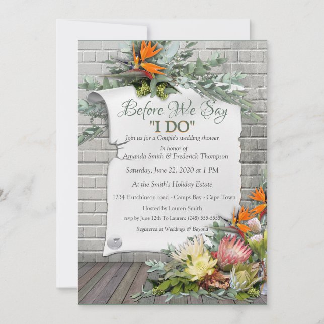 Protea -  Strelitzia Flower Wedding Shower Invitation (Front)
