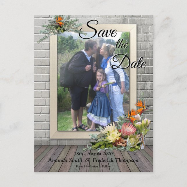 Protea - Strelitzia Flowers Save the Date Announcement Postcard (Front)
