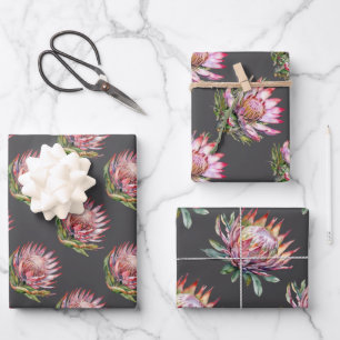 Protea sugarbush flower South African pink grey Wrapping Paper Sheet
