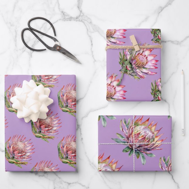 Protea sugarbush flower South African purple Wrapping Paper Sheet (Front)