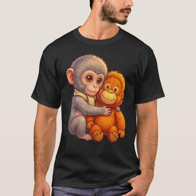 Protect Baby Monkey Punch Baby Macaque Hugging T-Shirt (Front)