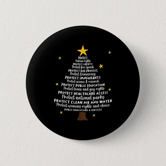 Protect Democracy Christmas Tree Subtle Anti Trump 6 Cm Round Badge (Front)