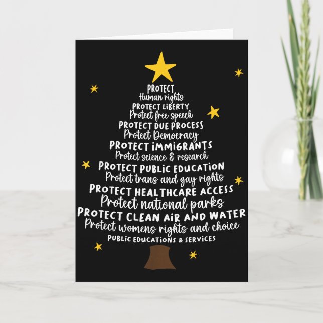 Protect Democracy Christmas Tree Subtle Anti Trump Card (Front)