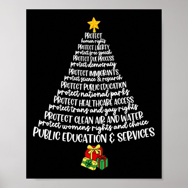 Protect Democracy Christmas Tree Tee, Subtle Anti  Poster (Front)