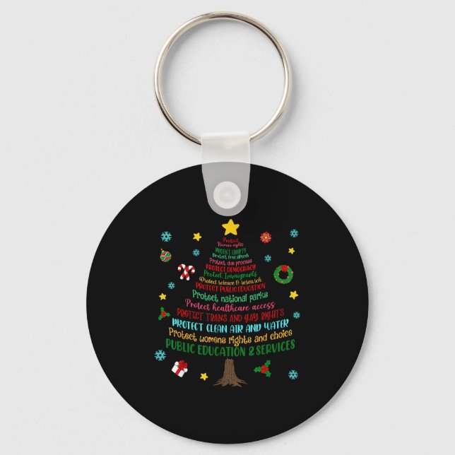 Protect Human Rights Democracy Christmas Tree Men  Key Ring (Front)