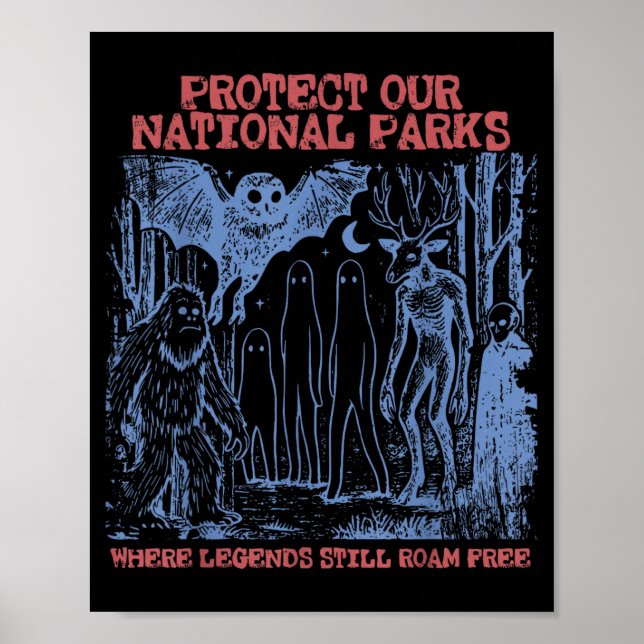 Protect National Parks Mothman Cryptid Weirdcore Poster (Front)