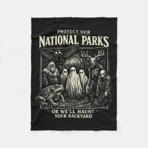 Protect National Parks Spooky Cryptid Bigfoot Fleece Blanket