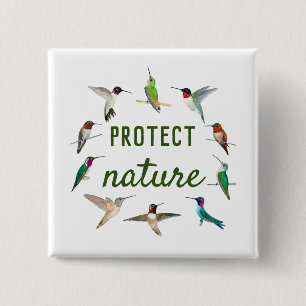 Protect Nature Hummingbird 15 Cm Square Badge
