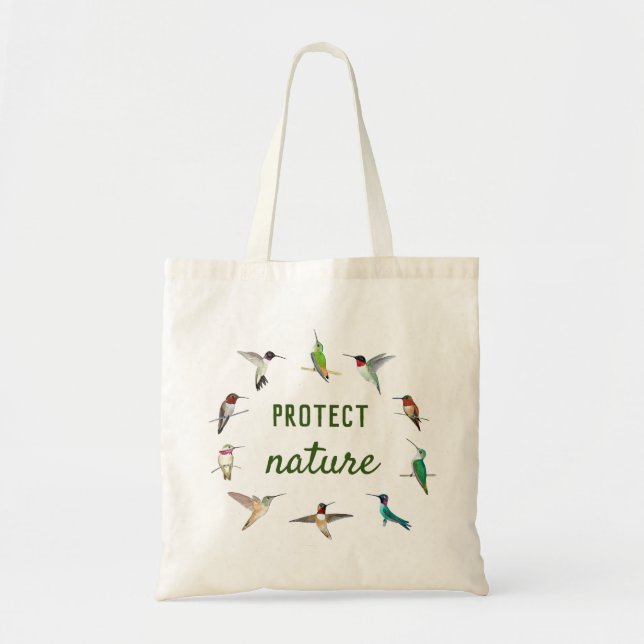 Protect Nature Hummingbird Tote Bag (Front)