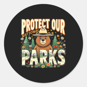 Protect Our National Parks Cute Ranger Bear Wildli Classic Round Sticker